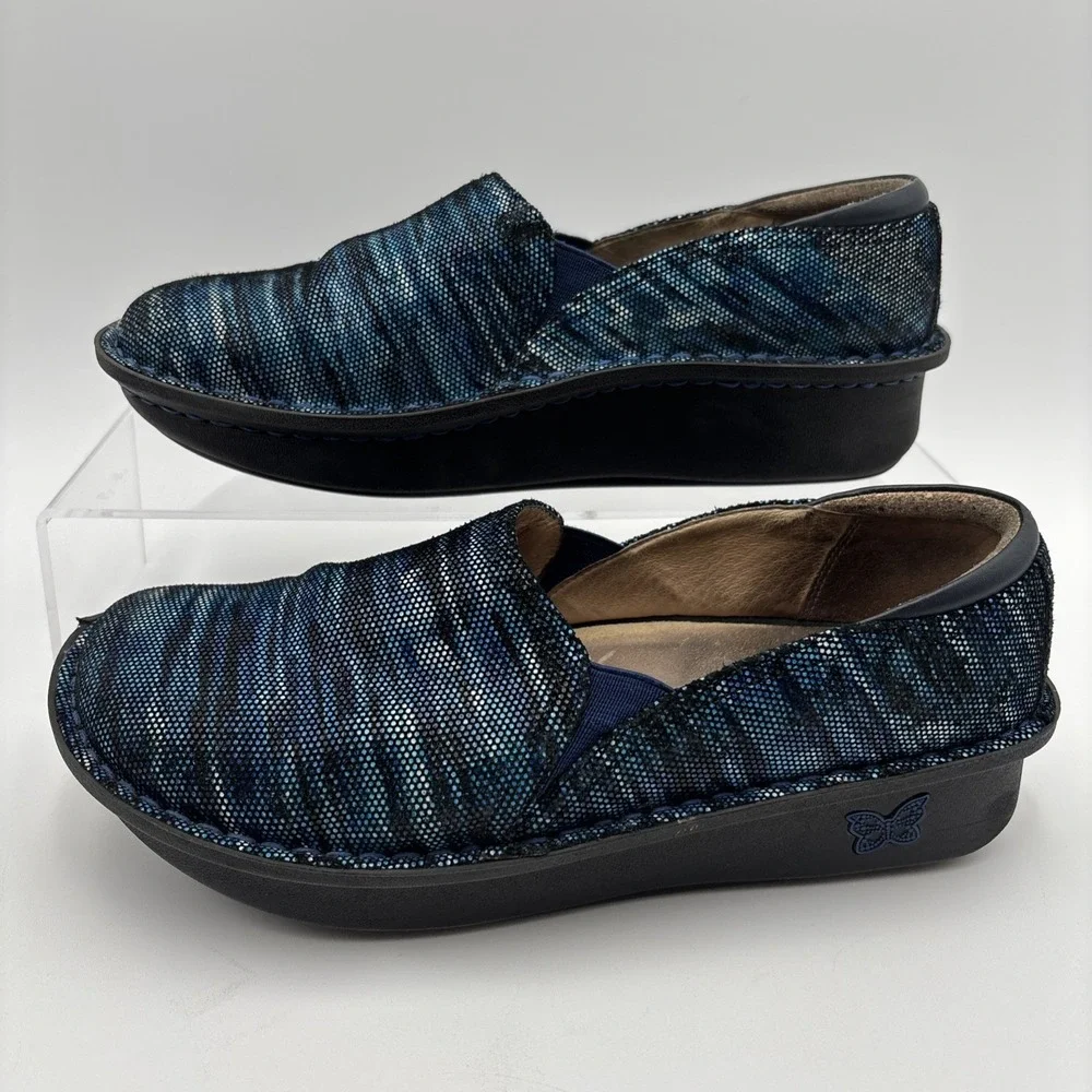 Alegria Deb-140 Shoes Womens Size‎ 8 38 Blue Wavy Comfort Slip On Casual